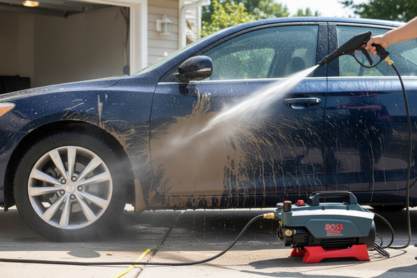 BOSS Washer washing a car in action